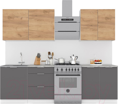 Кухонный гарнитур Интермебель Микс Топ-5 2.0м (дуб крафт золотой/графит серый/мрамор лацио белый)