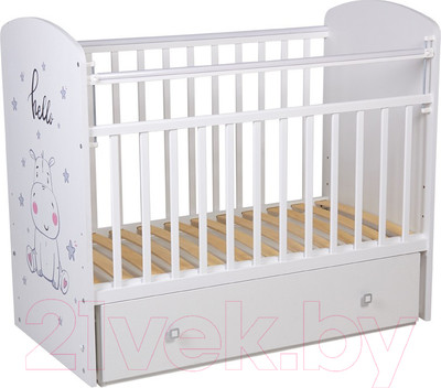 Детская кроватка Фея 750 Бегемотик / 0002551.9.15 (белый)
