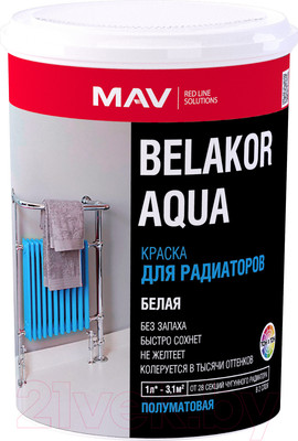 Краска MAV Belakor Aqua для радиаторов (1л, белый полуматовый)