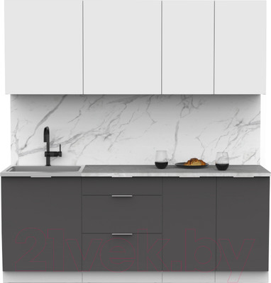 Кухонный гарнитур Интермебель Микс Топ-5 2.0м (белый премиум/графит серый/мрамор лацио белый)