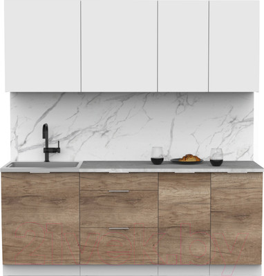 Кухонный гарнитур Интермебель Микс Топ-5 2.0м (белый премиум/дуб каньон/мрамор лацио белый)