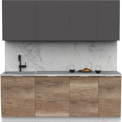 Кухонный гарнитур Интермебель Микс Топ-6 2.1м (графит серый/дуб каньон/мрамор лацио белый)