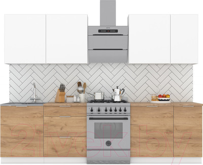 Кухонный гарнитур Интермебель Микс Топ-7 2.2м (белый премиум/дуб крафт золотой/мрамор лацио белый)