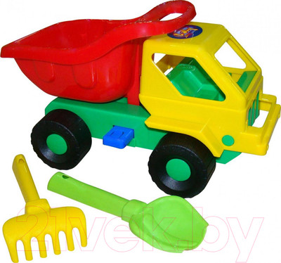 Набор игрушек для песочницы Полесье Самосвал Кузя-2 с совком и грабельками / 2808