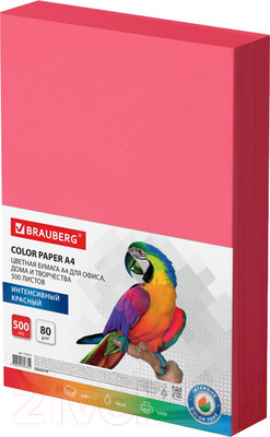 Бумага Brauberg А4 80г/м2 / 115215 (500л, красный)