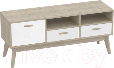 Тумба Мебельград Калгари ТВ 128х40х57 (дуб натуральный светлый/белый матовый)