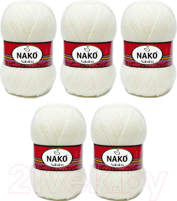 Набор пряжи для вязания Nako Nakolen 49% шерсть, 51% акрил / 300 (210м, молочный, 5 мотков)