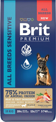Сухой корм для собак Brit Premium Dog Sensitive с лососем и индейкой / 5063222 (15кг)