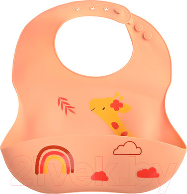 Нагрудник детский Pituso Силиконовый с рисунком / KD4109 (персиковый)