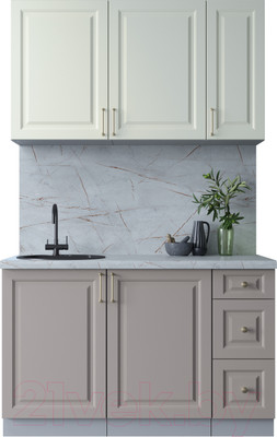 Кухонный гарнитур Interline Мила Шато 1.3А (белый/луна/серый каспий)