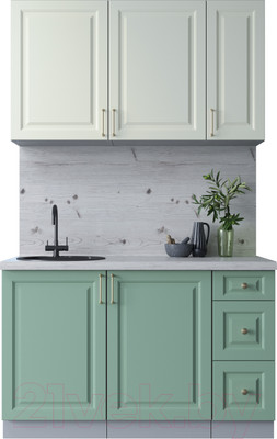 Кухонный гарнитур Interline Мила Шато 1.3А (белый/мята/бискайская сосна)