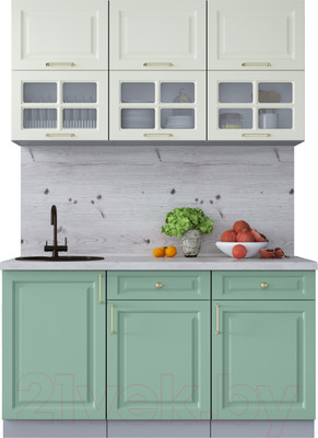 Кухонный гарнитур Interline Мила Шато 1.5Б (белый/мята/бискайская сосна)