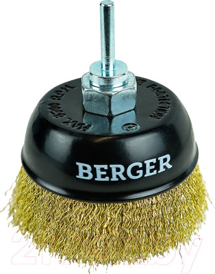 Щетка для электроинструмента BERGER Чашеобразная 100мм гайка М14 + хвостовик 6 мм / BG1741 (латунированная сталь 0.3 мм)