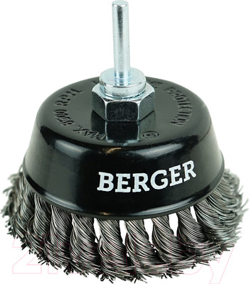 Щетка для электроинструмента BERGER Чашеобразная 100мм гайка М14 + хвостовик 6мм / BG1744 (витая оцинкованная сталь 0.5мм)