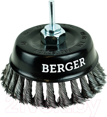Щетка для электроинструмента BERGER Чашеобразная 125мм гайка М14 + хвостовик 6мм / BG1745 (витая оцинкованная сталь 0.5мм)
