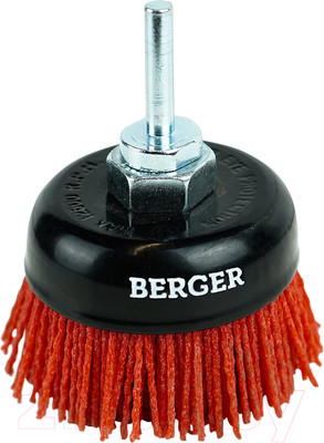 Щетка для электроинструмента BERGER Чашеобразная 75мм гайка М14 + хвостовик 6мм / BG1746 (абразивный нейлон 1.2мм)