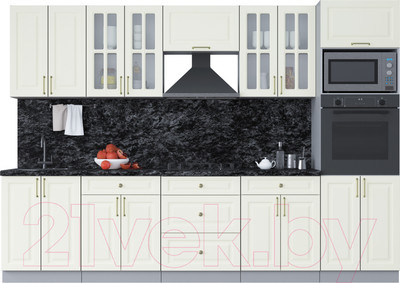 Кухонный гарнитур Интерлиния Мила Шато 3.0В (белый/белый/кастилло темный)