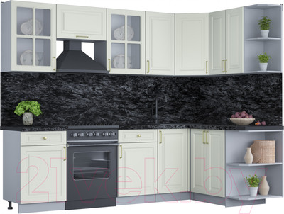 Кухонный гарнитур Интерлиния Мила Шато 1.5x2.6 правая (белый/белый/кастилло темный)