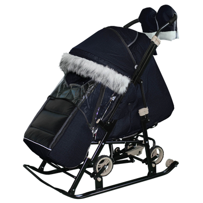 Санки-коляска GalaXy Glory Gloss (лен темно-синий)