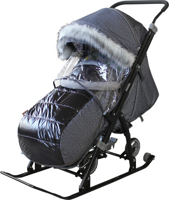 Санки-коляска GalaXy Nova (лен крупный/черный)