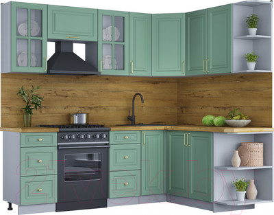Кухонный гарнитур Интерлиния Мила Шато 1.7x2.3 правая (мята/мята/дуб бунратти)