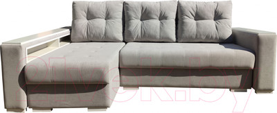 Диван угловой Bobrovmebel Влада 8/2дн левый накладки + полка и пенал (микровелюр симпл 30 светло-серый)