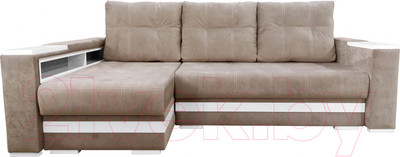 Диван угловой Bobrovmebel Влада 8/2тнц левый ТНЦ + полка и пенал (микровелюр симпл 42 бежевый)