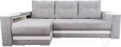Диван угловой Bobrovmebel Влада 8/2тнц левый ТНЦ + полка и пенал (микровелюр симпл 30 светло-серый)