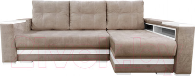 Диван угловой Bobrovmebel Влада 8/2тнц правый ТНЦ + полка и пенал (микровелюр симпл 42 бежевый)