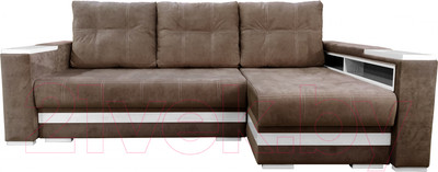 Диван угловой Bobrovmebel Влада 8/2тнц правый ТНЦ + полка и пенал (микровелюр симпл 45 коричневый)