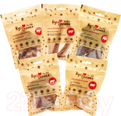 Набор лакомств для собак Кусьняшка Бычий корень/легкое/рубец очищ./рубец неочищ./становая жила