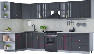 Кухонный гарнитур Интерлиния Мила Шато 1.7x3.5 левая (пепел/пепел/опал светлый)