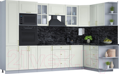 Кухонный гарнитур Интерлиния Мила Шато 1.68x3.2 ВТ правая (белый/белый/кастилло темный)