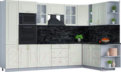Кухонный гарнитур Interline Мила Шато 1.88x3.2 ВТ правая (белый/белый/кастилло темный)
