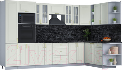 Кухонный гарнитур Интерлиния Мила Шато 1.88x3.4 ВТ правая (белый/белый/кастилло темный)