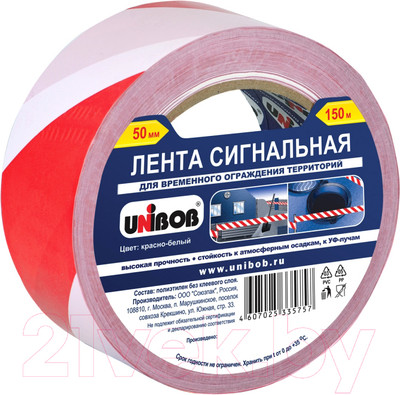 Лента сигнальная Unibob 0.075x200м / 82771 (красный/белый)
