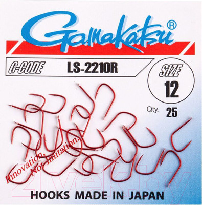 Набор крючков рыболовных Gamakatsu LS-2210R Hooks Red №12 / 147537-012 (25шт)