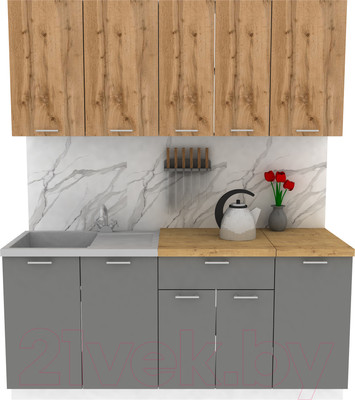 Кухонный гарнитур Eligard Lion 1.8 (дуб натуральный/дымчатый алмаз/дуб бунратти)