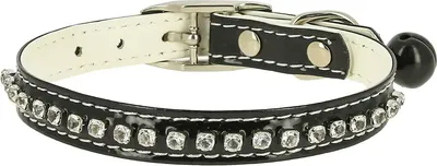 Ошейник КАСКАД Синтетик двойной прошитый со стразами и бубенчиком / 00210106-07 (черный)