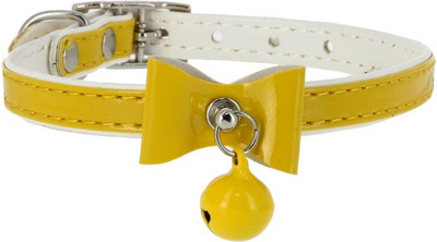 Ошейник КАСКАД Синтетик двойной прошитый с бантом и бубенчиком / 00210107-04 (желтый)