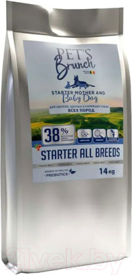 Сухой корм для собак Pet's Brunch Starter для щенков и кормящих с говядиной (14кг)