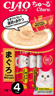 Лакомство для кошек Inaba Чао-Чуру Пюре со вкусом желтоперого тунца (4x14г)