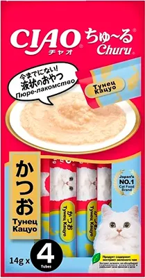 Лакомство для кошек Inaba Чао-Чуру Пюре со вкусом тунца бонито (4x14г)