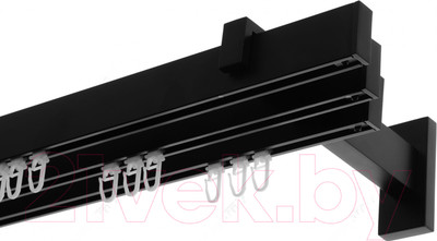 Карниз для штор Lm Decor Флэт Лайн Изи тройной (черный матовый, 2.4м)