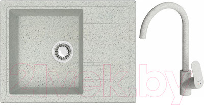Мойка кухонная со смесителем Berge BR-5850 + смеситель AM.PM Like F8007133 (серый)