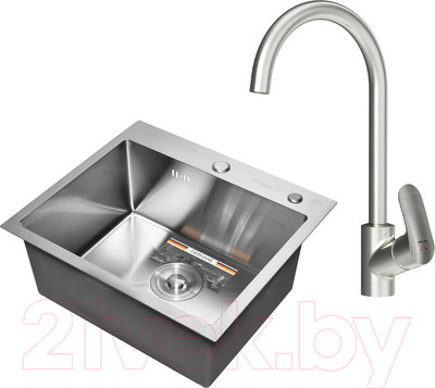 Мойка кухонная со смесителем Gerhans K35044 + смеситель AM.PM Like F8007111 (сатин)
