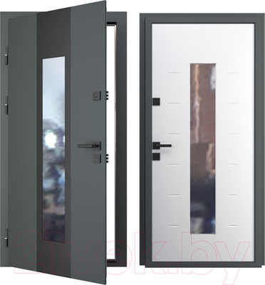 Входная дверь Guard Inox Black 96x205 левая (графит/экосатин белый)