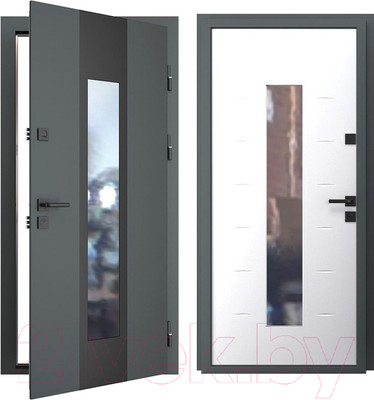 Входная дверь Guard Inox Black 96x205 правая (графит/экосатин белый)