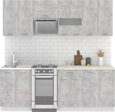 Кухонный гарнитур Mio Tesoro Экстра-лайт 2.2 (ателье светлый/королевский опал)