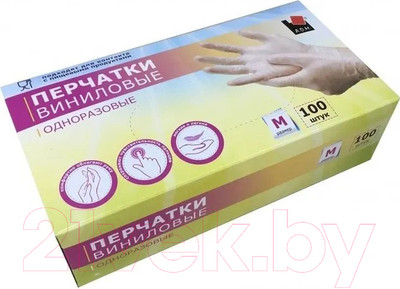 Перчатки одноразовые A.D.M Виниловые VIN002A (M, 100шт)